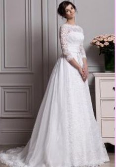 Свадебное платье И33296. А-силуэт, длинное со шлейфом.