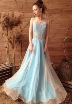 Вечернее платье A65457. А-силуэт, длинное без шлейфа.